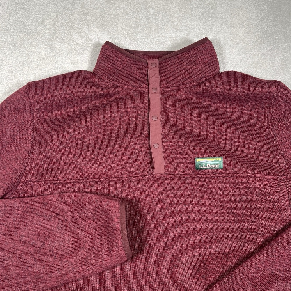 LL Bean Burgundy Red 1/4 Snap Katahdin Fleece Pullover Men XL-Tall Pockets-EUC - Picture 4 of 9